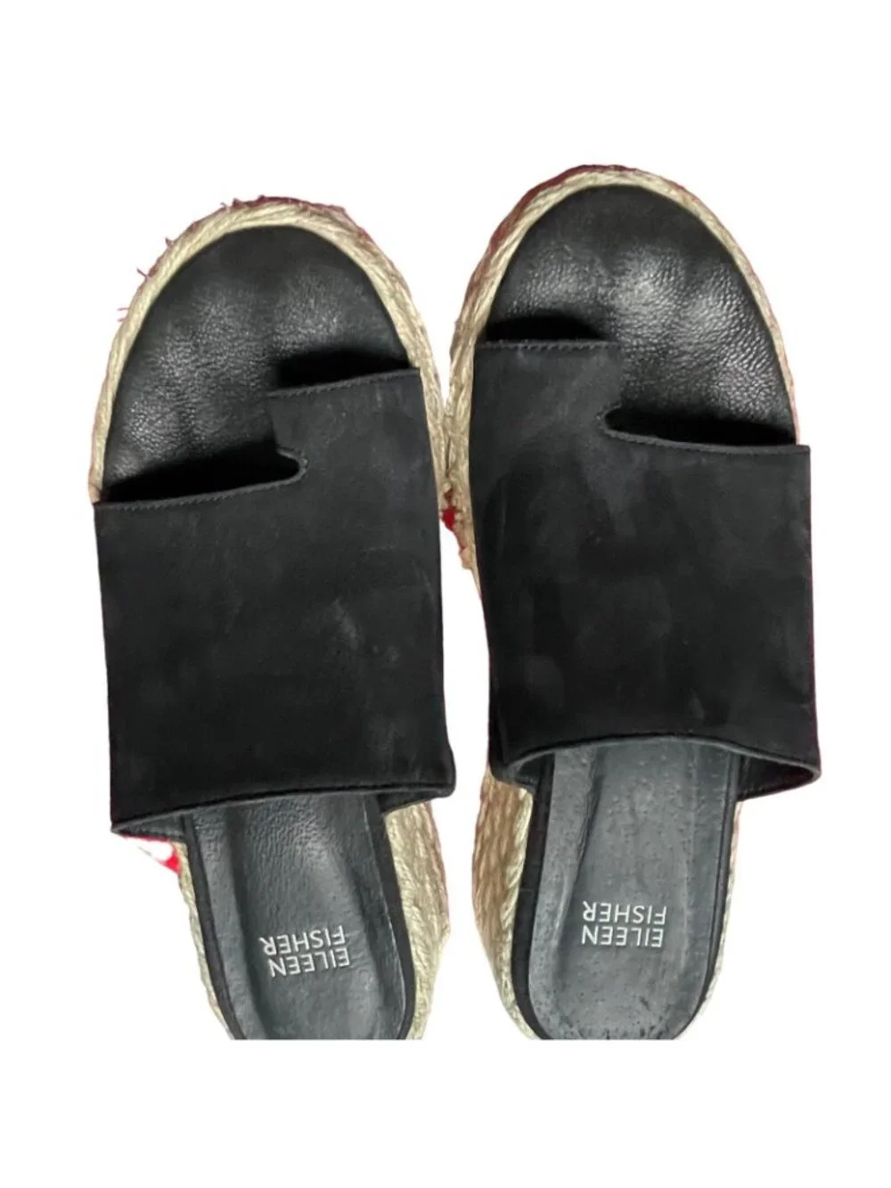 Eileen Fisher Black Tarry Toe Loop Espadrilles Wedge Slide Sandals Women’s 6